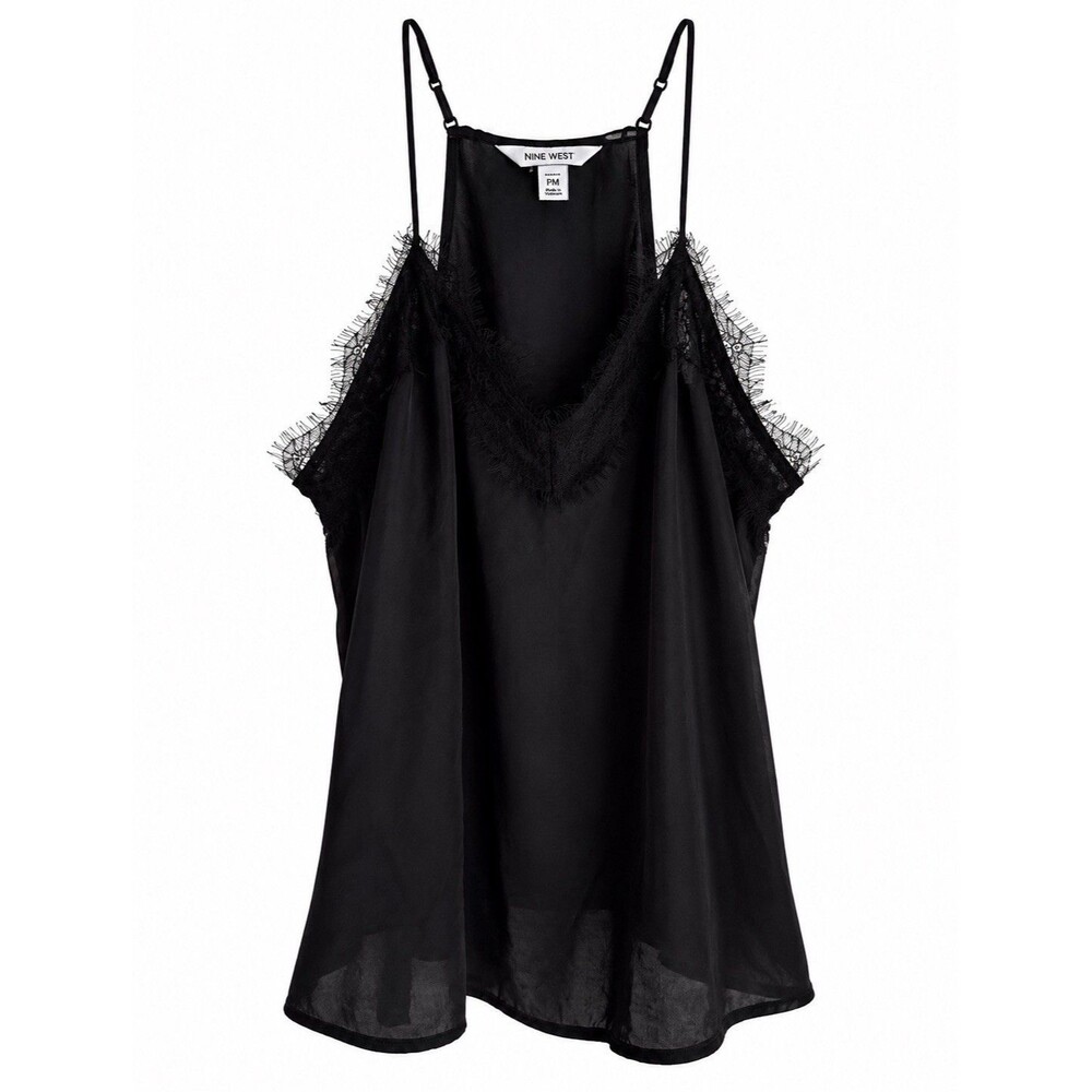 Nine West Petites Black Lace Trim Camisole Top Size PM Spaghetti Strap
